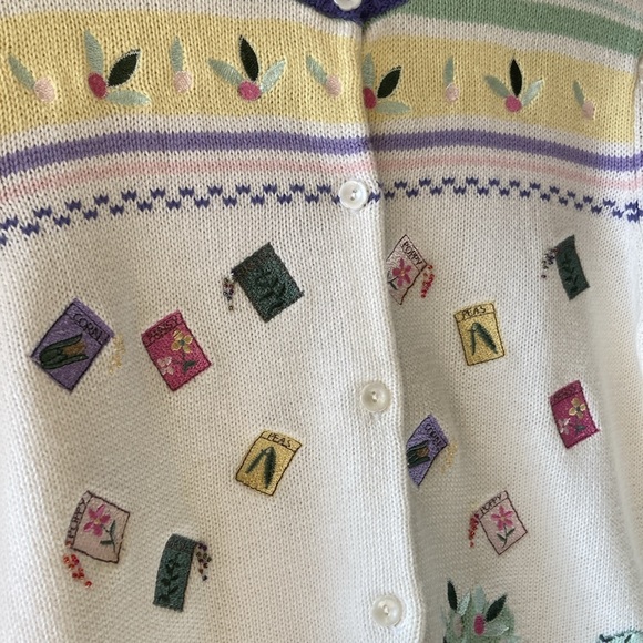 Vintage 90s Nordstrom Spring Garden Seed Embroidered Cardigan Sweater - Picture 3 of 9
